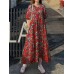 Floral Print Half Sleeve O  neck Loose Dress