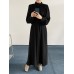 Solid Long Sleeve High Neck Pleated Casual Maxi Dress