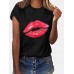 Women Casual Crew Neck Lips Print Short Sleeve Basic Tee T  shirts