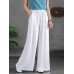 Women Casual Solid Color Side Drawstring Loose Wide Leg Pants With Pockets