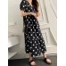 Polka Dot Print Half Sleeve V  neck Puff Drawstring Dress