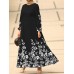 Flower Print Long Sleeve O  neck Maxi Dress