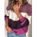 Women Casual Striped Color  Block O  Neck Long Sleeve Sweaters