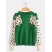 Women Leopard Print Round Neck Long Sleeve Sweaters