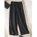 Women Solid Color Side Split Cuffs Elastic Mid Waist Long Wide Leg Pants With Pockets