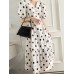 Polka Dot Print Half Sleeve V  neck Puff Drawstring Dress