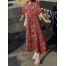 Floral Print Half Sleeve O  neck Loose Dress