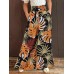 Woman Elastic Waist Floral Preppy Style 100  Polyester Loose Pants