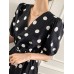 Polka Dot Print Half Sleeve V  neck Puff Drawstring Dress