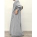 Stripe Print Button V  neck Long Sleeve Loose Shirt Dress