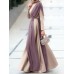 Solid Color Long Sleeve O  neck Mesh Patchwork Maxi Dress