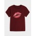 Women Casual Crew Neck Lips Print Short Sleeve Basic Tee T  shirts