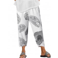 100  Cotton Abstract Printing Casual Loose Pants For Women