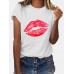 Women Casual Crew Neck Lips Print Short Sleeve Basic Tee T  shirts