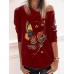 Women Floral Butterfly Print Round Neck Long Sleeve Casual T  Shirts