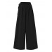 Women Casual Solid Color Side Drawstring Loose Wide Leg Pants With Pockets