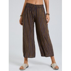 Striped Print Elastic Waist Wide Leg Lounge Pants For Women