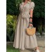 Solid Puff Sleeve Belt Bow Button Lapel Maxi Shirt Dress